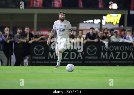 Richlands, Australie. 27 août 2024. Richlands, 27 août 2024 : Brandon Borello (26 Western Sydney Wanderers) court avec le ballon pendant le match entre le Lions FC et les Western Sydney Wanderers lors de la manche de la Coupe d'Australie 16 au Luxury Paints Stadium Matthew Starling (Promediapix/SPP) crédit : SPP Sport Press photo. /Alamy Live News Banque D'Images