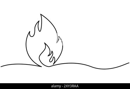 Dessin modifiable continu de l'icône de feu. Symbole de flamme dans un style de ligne, dessin continu d'esquisse d'une seule ligne de l'activité de camping de feu de camp de bonfire. Illustration de Vecteur