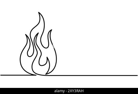 Dessin modifiable continu de l'icône de feu. Symbole de flamme dans un style de ligne, dessin continu d'esquisse d'une seule ligne de l'activité de camping de feu de camp de bonfire. Illustration de Vecteur
