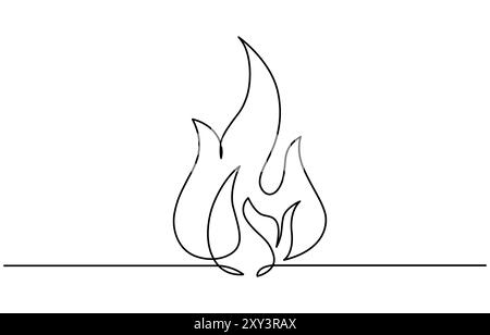 Dessin modifiable continu de l'icône de feu. Symbole de flamme dans un style de ligne, dessin continu d'esquisse d'une seule ligne de l'activité de camping de feu de camp de bonfire. Illustration de Vecteur