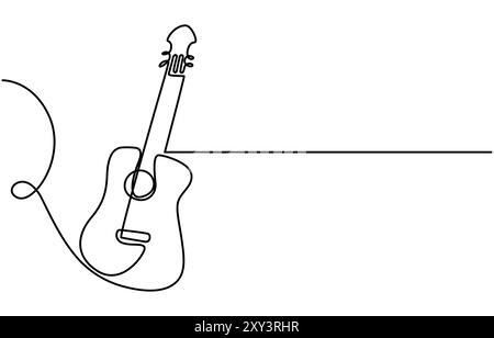 Une seule ligne continue de guitare classique isolé sur fond blanc, dessin continu de ligne d'un homme jouant musicien de guitare. Style minimaliste Illustration de Vecteur