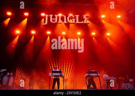 Paris, France. 23 août 2024. Le groupe britannique Jungle se produit le troisième jour du Rock en Seine Festival, au domaine National Saint-Cloud, à Paris. Crédit : SOPA images Limited/Alamy Live News Banque D'Images