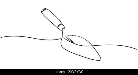 Dessin continu d'une ligne de l'icône de truelle en silhouette sur un fond blanc. Linéaire stylisé, vecteur de dessin continu de ligne d'icône de truelle. Illustration de Vecteur