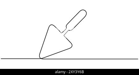 Dessin continu d'une ligne de l'icône de truelle en silhouette sur un fond blanc. Linéaire stylisé, vecteur de dessin continu de ligne d'icône de truelle. Illustration de Vecteur