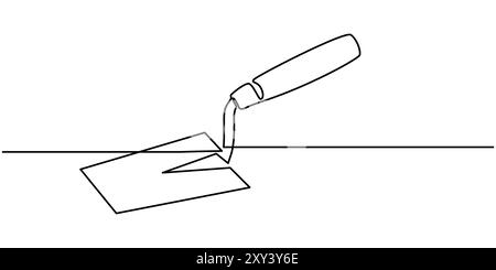 Dessin continu d'une ligne de l'icône de truelle en silhouette sur un fond blanc. Linéaire stylisé, vecteur de dessin continu de ligne d'icône de truelle. Illustration de Vecteur