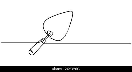 Dessin continu d'une ligne de l'icône de truelle en silhouette sur un fond blanc. Linéaire stylisé, vecteur de dessin continu de ligne d'icône de truelle. Illustration de Vecteur