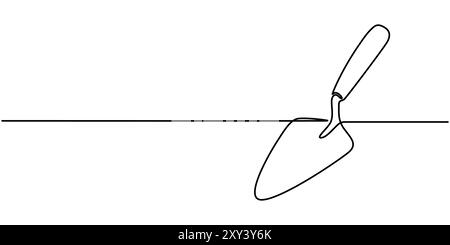Dessin continu d'une ligne de l'icône de truelle en silhouette sur un fond blanc. Linéaire stylisé, vecteur de dessin continu de ligne d'icône de truelle. Illustration de Vecteur