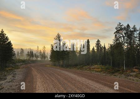 Lever de soleil à Vaermlands laen, près de Hoeljes en Suède. Lever de soleil par Vaermlands laen en Suède Banque D'Images