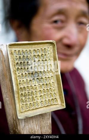 Portrait d'une femme tibétaine pris à Langmusi, province du Gansu, Chine. Banque D'Images