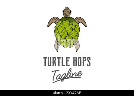 Tortue rétro vintage avec fleur de houp pour le vecteur de conception de logo de brasserie de bière artisanale Illustration de Vecteur