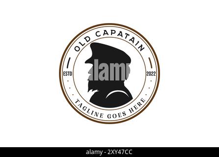 Rétro Vintage Old Sailor Captain Silhouette badge Emblem Label logo Design Vector Illustration de Vecteur