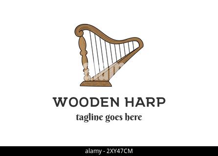 Vintage Retro Classic Harpe en bois pour instrument de musique logo Design Vector Illustration de Vecteur