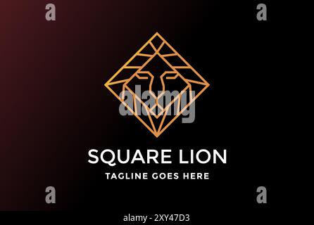 Square Diamond Lion Tiger Head Line Outline monogramme logo Design Vector Illustration de Vecteur