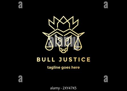 Monogramme King Crown Bull Bison Buffalo Longhorn avec échelle pour Justice Law Firm logo Design Illustration de Vecteur