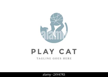 Silhouette de chat jouant Yarn Ball logo Design Vector Illustration de Vecteur