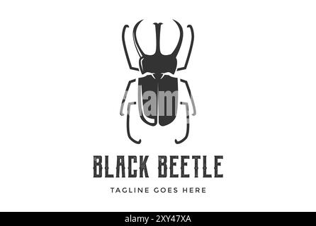 Silhouette de Black Horn Beetle Bug illustration logo Design Illustration de Vecteur