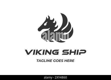 Fire Flame Tribal Horse Stallion Dragon Wings pour Viking Ship logo Design Vector Illustration de Vecteur