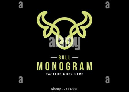 Dessin au trait d'Angus Cattle Bull Buffalo Longhorn monogramme logo Design vecteur Illustration de Vecteur