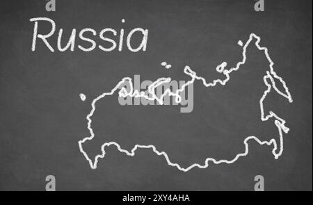 Carte de la Russie dessinée sur tableau noir. Craie et tableau noir Banque D'Images