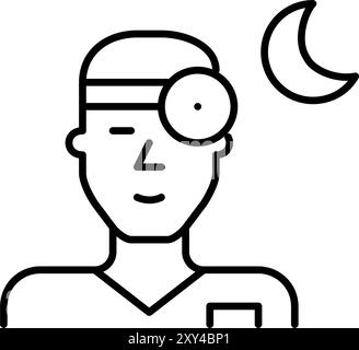 Docteur masculin avec croissant de lune. Service médical de nuit. Soins de santé 24 heures sur 24. Icône vectorielle Pixel Perfect Illustration de Vecteur