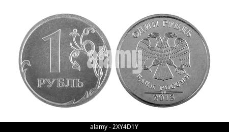 Rouble russe un coin isolé sur fond blanc Banque D'Images