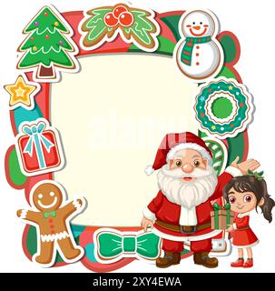 Père Noël et fille avec des décorations de vacances Illustration de Vecteur