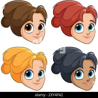 Quatre visages de princesse avec différentes couleurs de cheveux Illustration de Vecteur