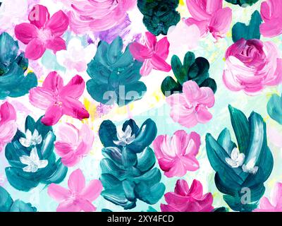 Fleurs abstraites roses, original dessiné à la main, style impressionniste, texture de couleur, coups de pinceau de peinture, fond d'art. Moderne Banque D'Images