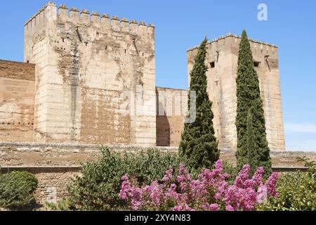 Détail de l'Alcazaba une fortification mauresque dans l'Alhambra de Grenade, Espagne, Europe Banque D'Images