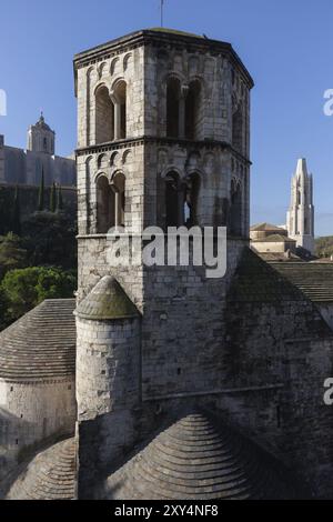 Espagne, Catalogne, Gérone, Monastère bénédictin de Sant Pere de Galligants, architecture romane du XIIe siècle, Europe Banque D'Images