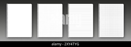 Papier de carnet réaliste, pages de bloc-notes de l'école, modèle de papier-notes blanc. Illustration de Vecteur