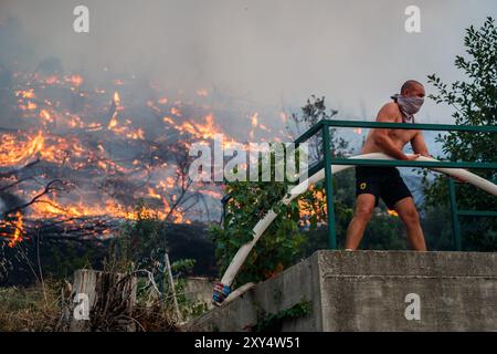 Zagreb, Croatie. 28 avril 2024. Feu de forêt près du village de Zrnovnica, Croatie le 27.08.2024. Photo : Zvonimir Barisin/PIXSELL crédit : Pixsell/Alamy Live News Banque D'Images