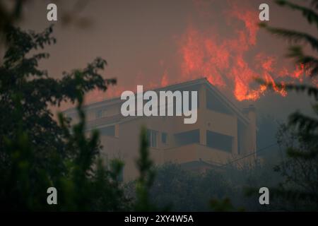 Zagreb, Croatie. 28 avril 2024. Feu de forêt près du village de Zrnovnica, Croatie le 27.08.2024. Photo : Zvonimir Barisin/PIXSELL crédit : Pixsell/Alamy Live News Banque D'Images