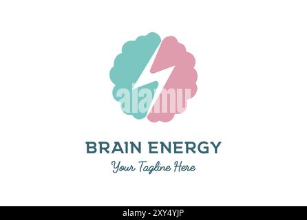 Esprit de cerveau moderne avec Thunder Light Energy logo Design Vector Illustration de Vecteur