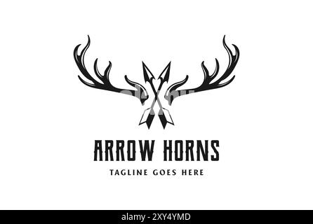 Spear Stag Deer Buck Antler Arrowhead pour la chasse logo Design Vector Illustration de Vecteur