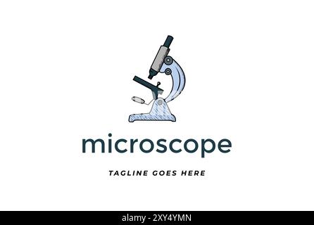 Microscope rétro dessiné à la main vintage pour le vecteur de conception de logo de recherche scientifique Illustration de Vecteur