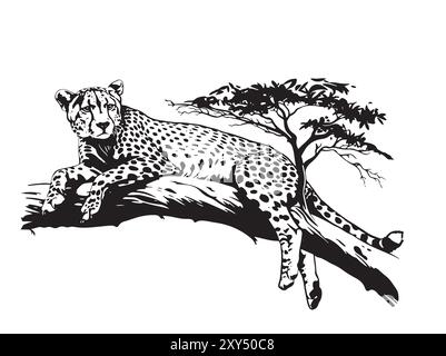 guépard sur l'arbre. Guépard grand chat sauvage illustration vectorielle de caractère de conception africaine sur fond blanc. Illustration de Vecteur