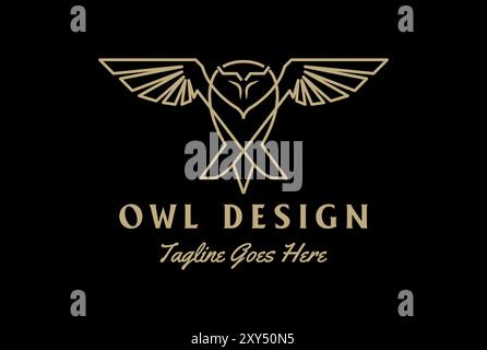 Golden Geometric Flying Owl Bird Line Monogram logo Design vecteur Illustration de Vecteur