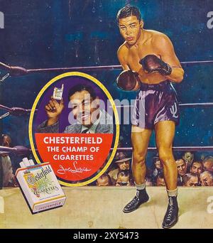 Publicité sur les cigarettes Joe Louis Chesterfield des années 1940 Banque D'Images