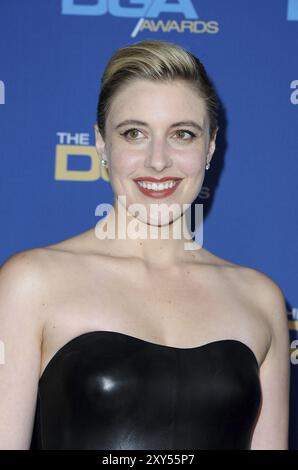 Greta Gerwig lors de la 70e cérémonie annuelle des Directors Guild of America Awards qui s'est tenue au Beverly Hilton Hotel à Beverly Hills, États-Unis, le 3 février 2018 Banque D'Images