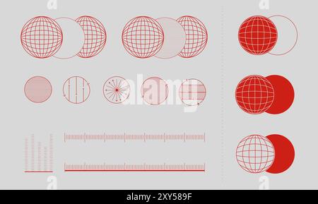 Diagrammes sphériques avec des lignes de champ, des dipôles magnétiques ou des champs gravitationnels autour des corps célestes, soulignant la distribution des forces. Illustration de Vecteur