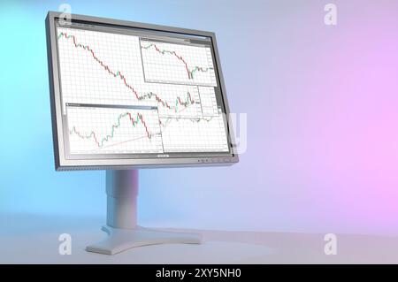 Moniteur LCD affichant les graphiques de chandelier de change Forex. Concept financier de négociation d'actions Banque D'Images