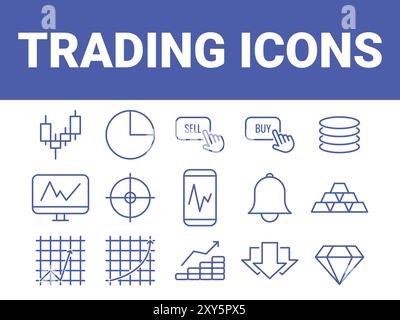 Vecteur d'icône de trading. Jeu d'icônes d'échange. Icônes de diagramme et de ligne de diagramme Illustration de Vecteur