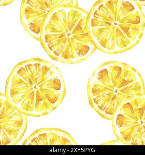 Un arrière-plan transparent avec motif dessiné à la main vibrante aquarelle citrons, alimentation saine répéter l'impression Banque D'Images