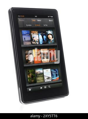 Amazon Kindle Fire tablet computer e-book reader isolé sur fond blanc Banque D'Images