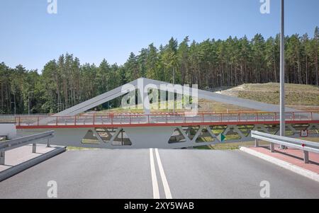 Photo du pont tournant sur le canal de la Vistule Spit (Mierzeja Wislana), Pologne. Banque D'Images