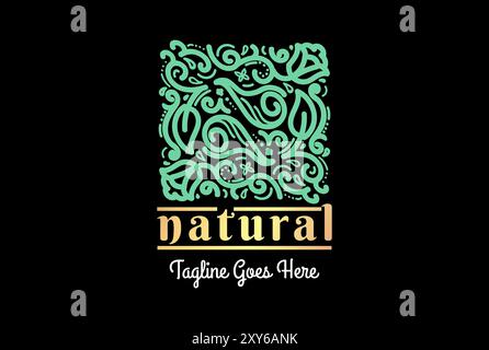 Square Swirl Flower Leaf Doodle pour Natural Wellness Herb logo Design Vector Illustration de Vecteur