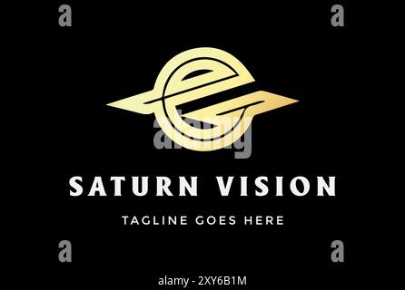 Design simple de luxe Golden Saturn Planet ou Eve Vision logo Illustration de Vecteur