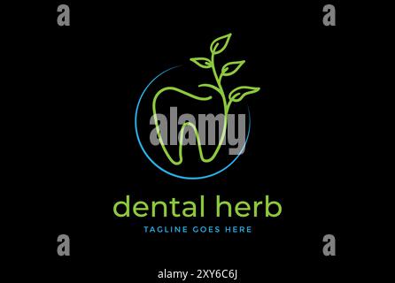 Simple minimaliste dent Dental avec conception de logo d'arbre de plante de feuille Illustration de Vecteur