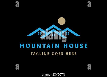 Colline de montagne avec Maison pour l'immobilier Cabin Villa Inn Hôtel Chalet Cottage logo Design Illustration de Vecteur